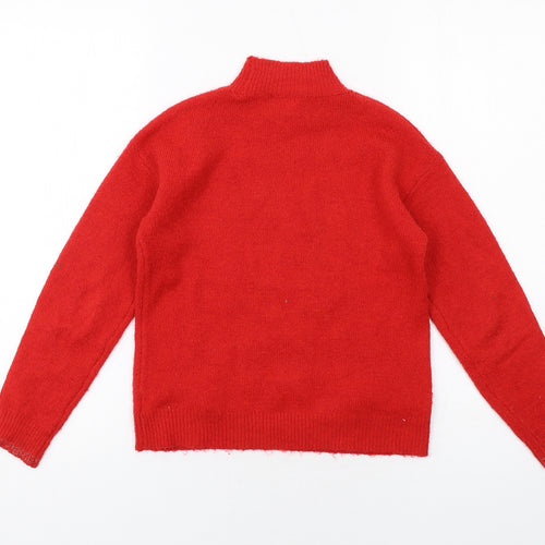 NEXT Girls Red Mock Neck Polyester Pullover Jumper Size 7 Years Pullover - Christmas Reindeer