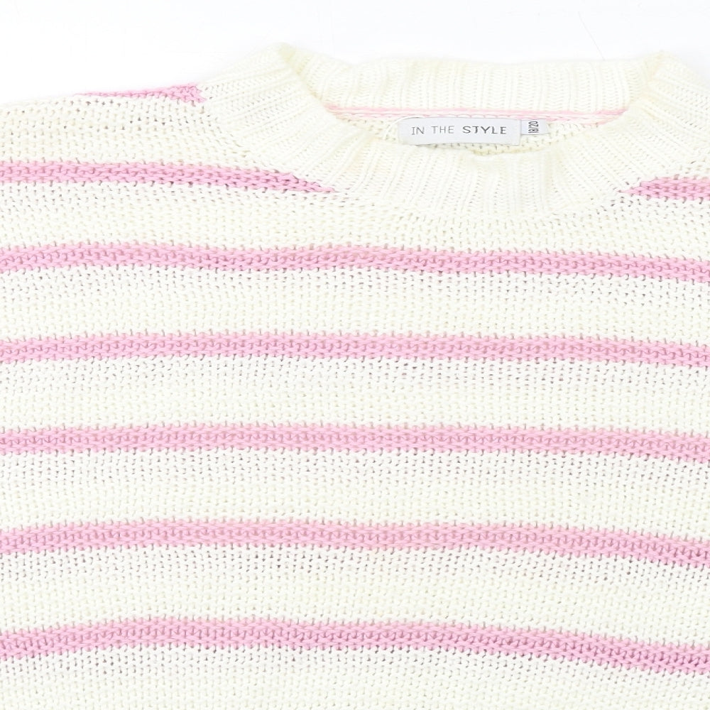 In the Style Womens Ivory Round Neck Striped Acrylic Pullover Jumper Size 18 - Size 18-20