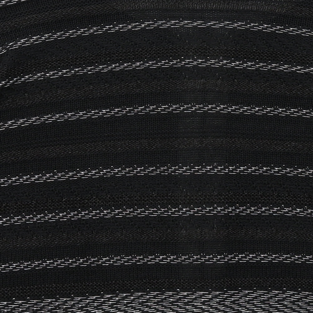 Per Una Womens Black Round Neck Striped Acrylic Full Zip Jumper Size 18