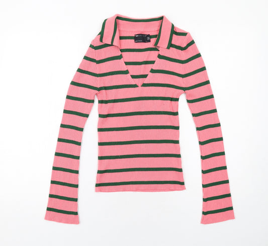 ASOS Womens Pink Collared Striped Acrylic Pullover Jumper Size 8