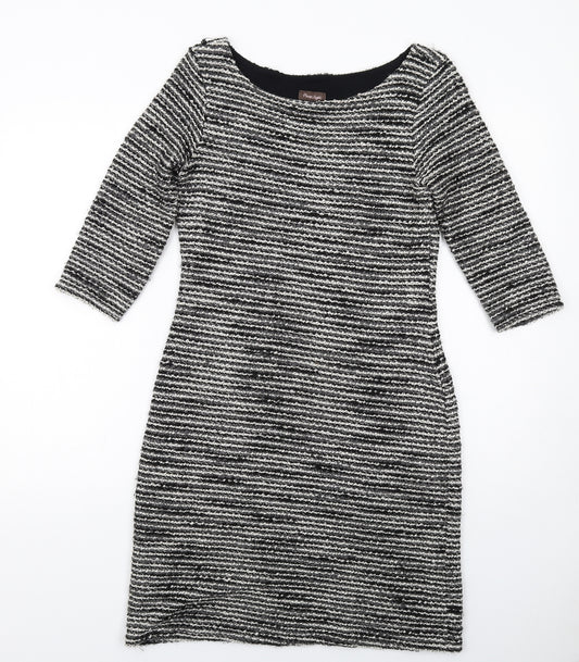 Phase Eight Womens Black Striped Cotton Jumper Dress Size 10 Round Neck Pullover
