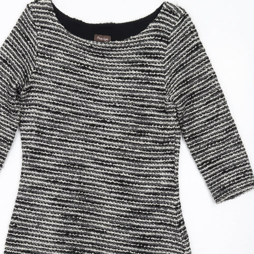 Phase Eight Womens Black Striped Cotton Jumper Dress Size 10 Round Neck Pullover