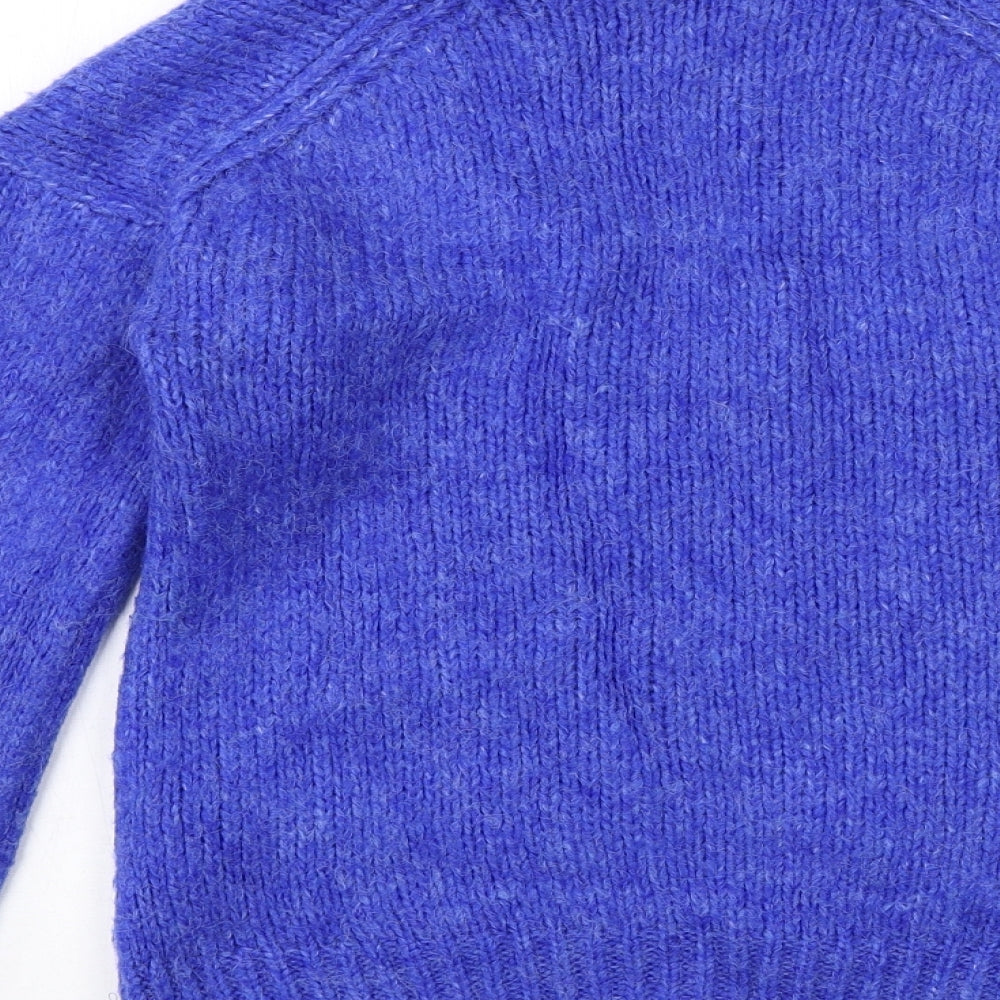 Zara Womens Blue V-Neck Polyamide Pullover Jumper Size S - Lace Trim