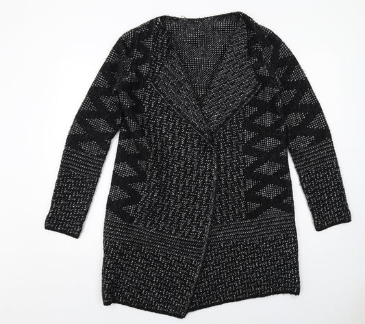 Marks and Spencer Womens Black V-Neck Geometric Acrylic Cardigan Jumper Size 12