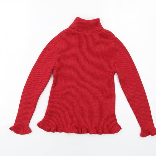 Dunnes Stores Girls Red Roll Neck Cotton Pullover Jumper Size 7 Years Pullover