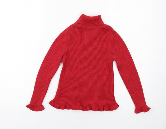 Dunnes Stores Girls Red Roll Neck Cotton Pullover Jumper Size 7 Years Pullover