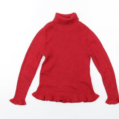 Dunnes Stores Girls Red Roll Neck Cotton Pullover Jumper Size 7 Years Pullover