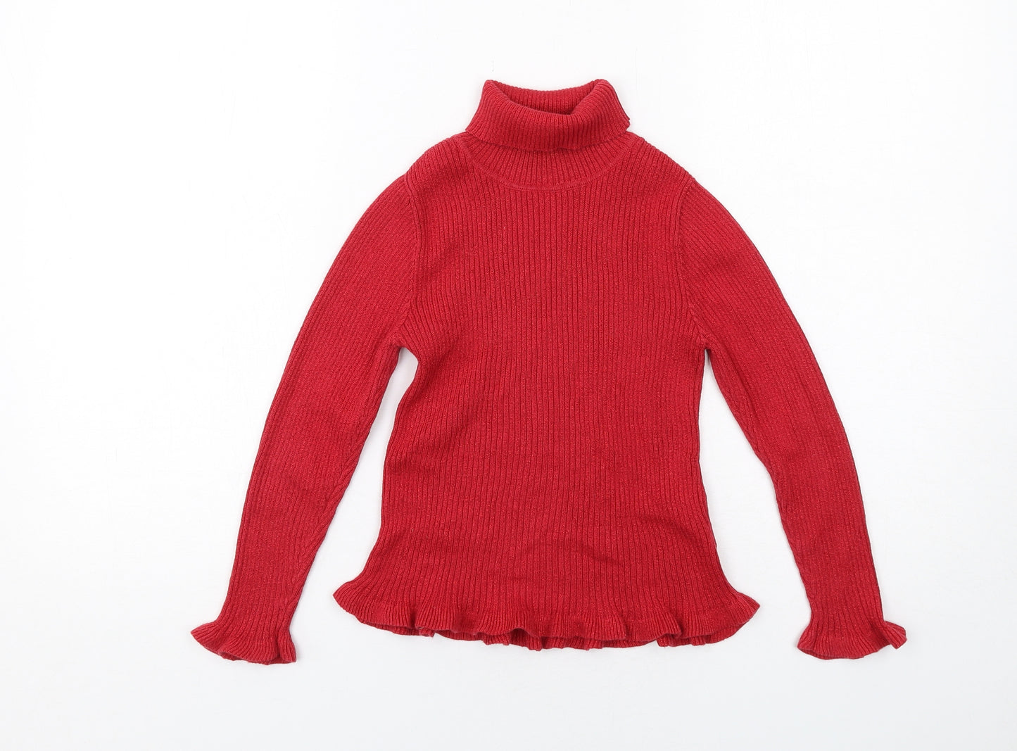 Dunnes Stores Girls Red Roll Neck Cotton Pullover Jumper Size 7 Years Pullover