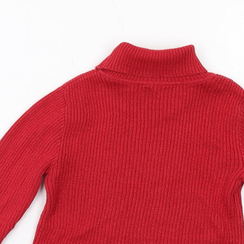 Dunnes Stores Girls Red Roll Neck Cotton Pullover Jumper Size 7 Years Pullover