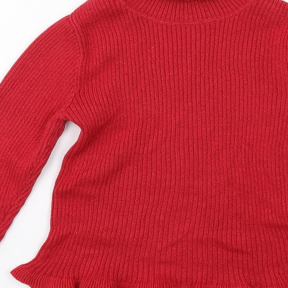 Dunnes Stores Girls Red Roll Neck Cotton Pullover Jumper Size 7 Years Pullover