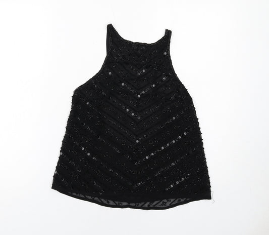 Topshop Womens Black Polyester Basic Tank Size 8 Round Neck - Embellished