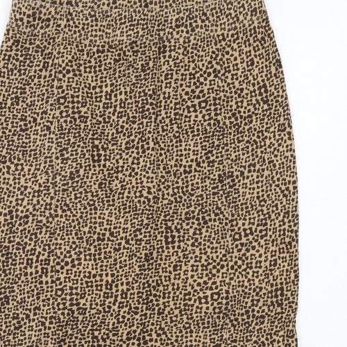 Oasis Womens Beige Animal Print Cotton Straight & Pencil Skirt Size L - Leopard pattern