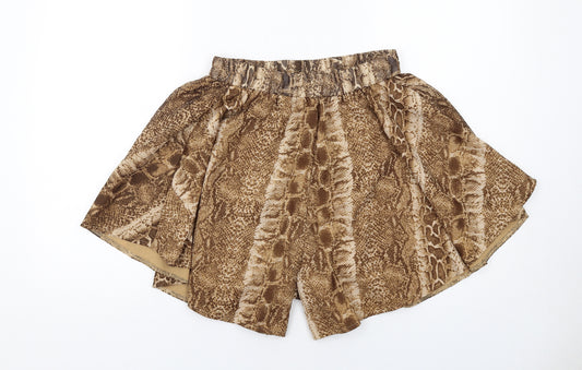 PRETTYLITTLETHING Womens Brown Animal Print Polyester Culotte Shorts Size 12 Regular Pull On - Snakeskin Pattern