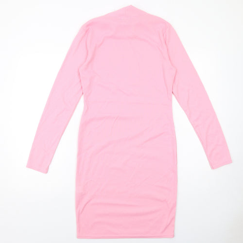 Boohoo Womens Pink Polyester Jumper Dress Size 12 High Neck Pullover