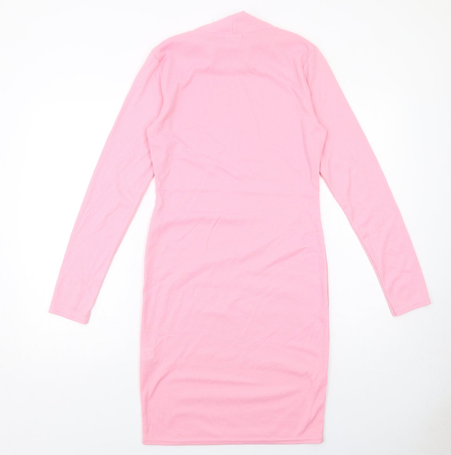 Boohoo Womens Pink Polyester Jumper Dress Size 12 High Neck Pullover