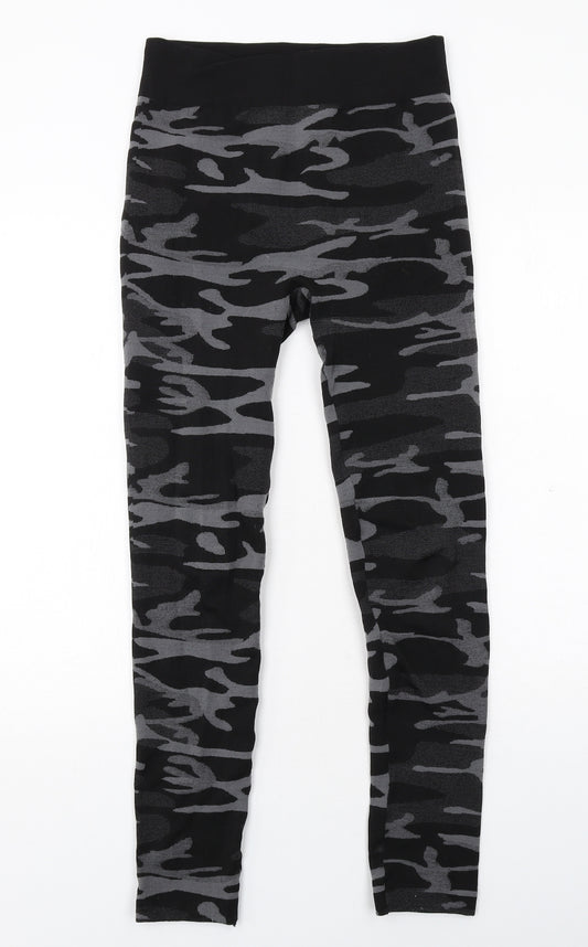 QED London Womens Black Camouflage Polyester Capri Leggings Size M