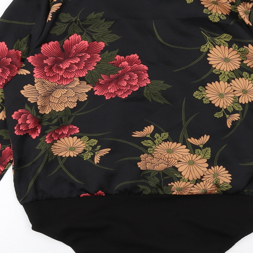 PARISIAN SIGNATURE Womens Black Floral Polyester Bodysuit One-Piece Size 12 Snap