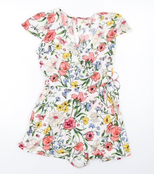 Hollister Womens Multicoloured Floral Viscose Playsuit One-Piece Size S Zip