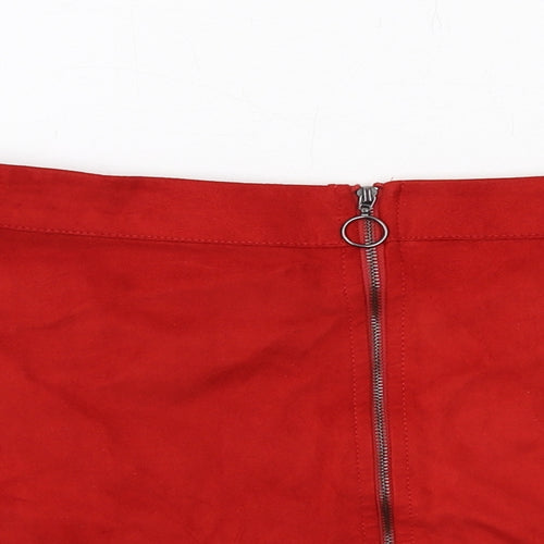 Zara Womens Red Polyester A-Line Skirt Size M Zip