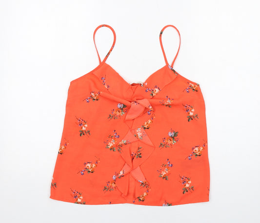 Oasis Womens Orange Floral Polyester Basic Tank Size 10 V-Neck