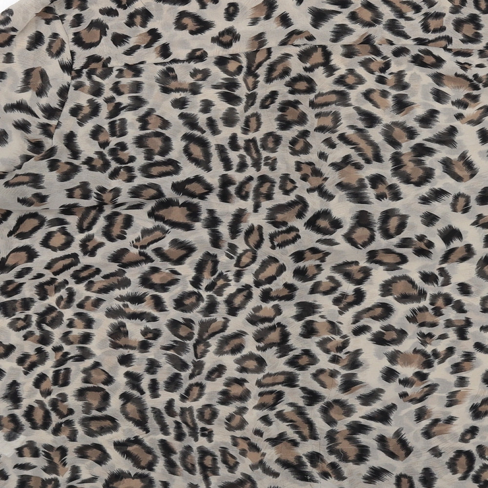 Cameo Rose Womens Beige Animal Print Polyester Basic Button-Up Size 14 Collared - Leopard Print