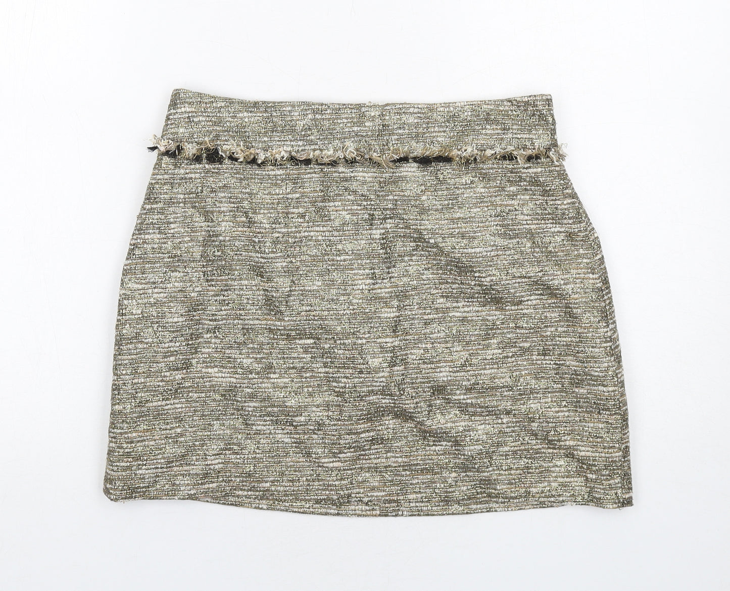 Zara Womens Gold Cotton A-Line Skirt Size M Zip