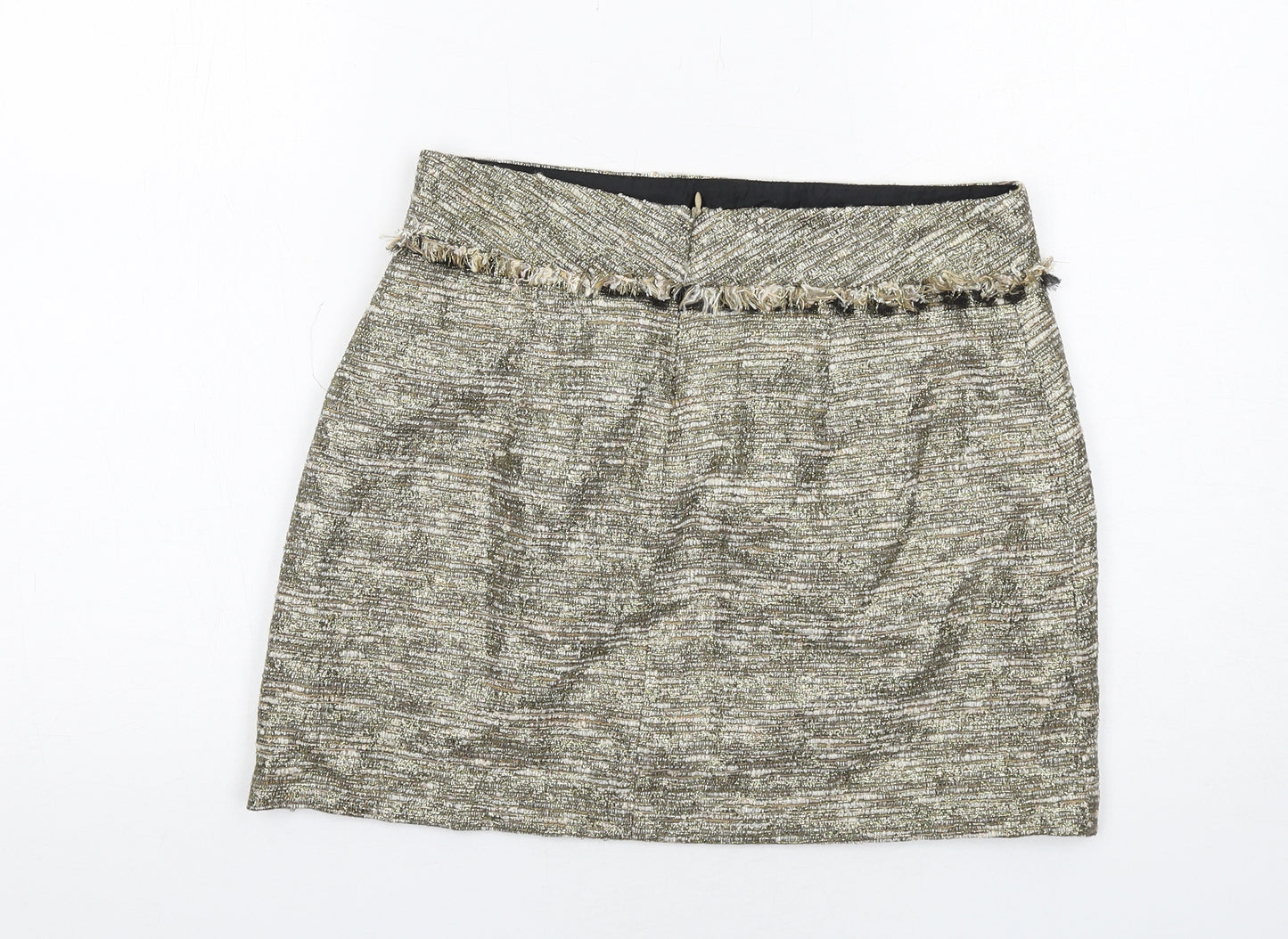 Zara Womens Gold Cotton A-Line Skirt Size M Zip