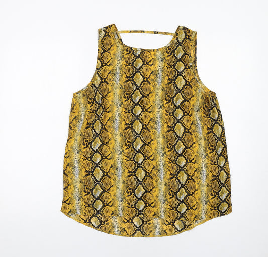 Dorothy Perkins Womens Yellow Animal Print Polyester Basic Tank Size 12 Round Neck - Snake Skin Print