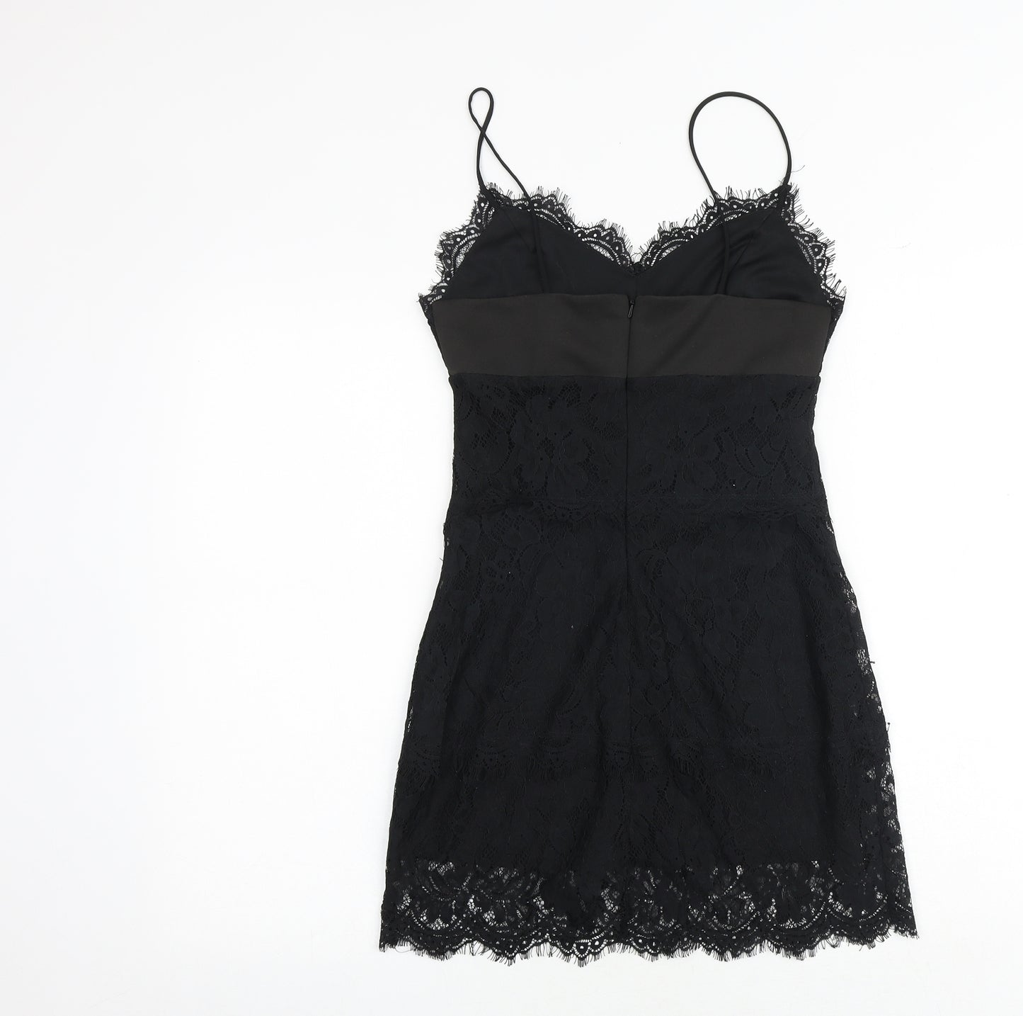 Topshop Womens Black Polyester Slip Dress Size 10 V-Neck Zip - Lace Detail