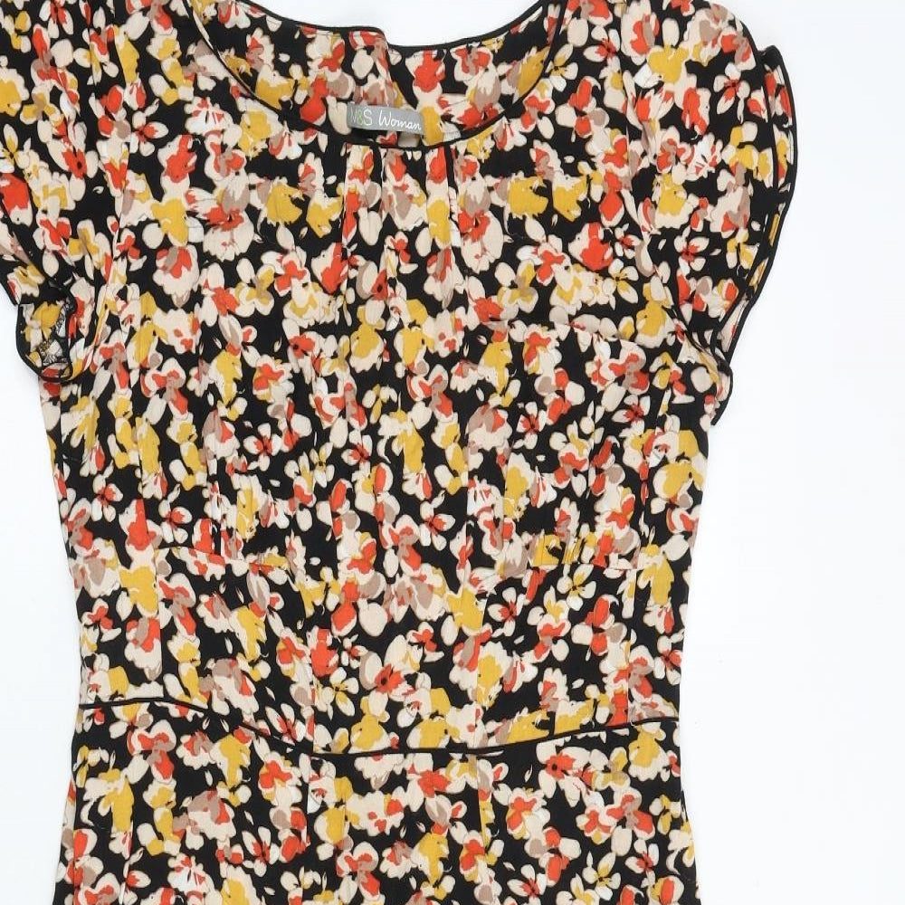 Marks and Spencer Womens Multicoloured Floral Viscose Fit & Flare Size 10 Boat Neck Pullover