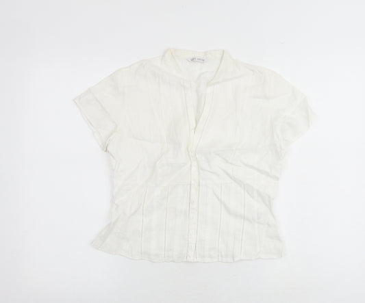 Marks and Spencer Womens White Linen Basic Button-Up Size 12 Collared