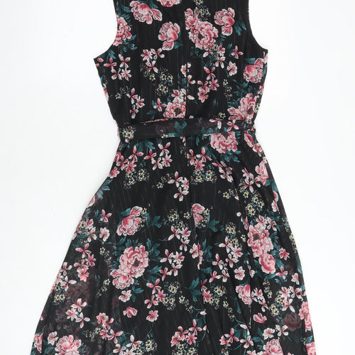 Billie&Blossom Womens Black Floral Polyester Fit & Flare Size 10 V-Neck Zip