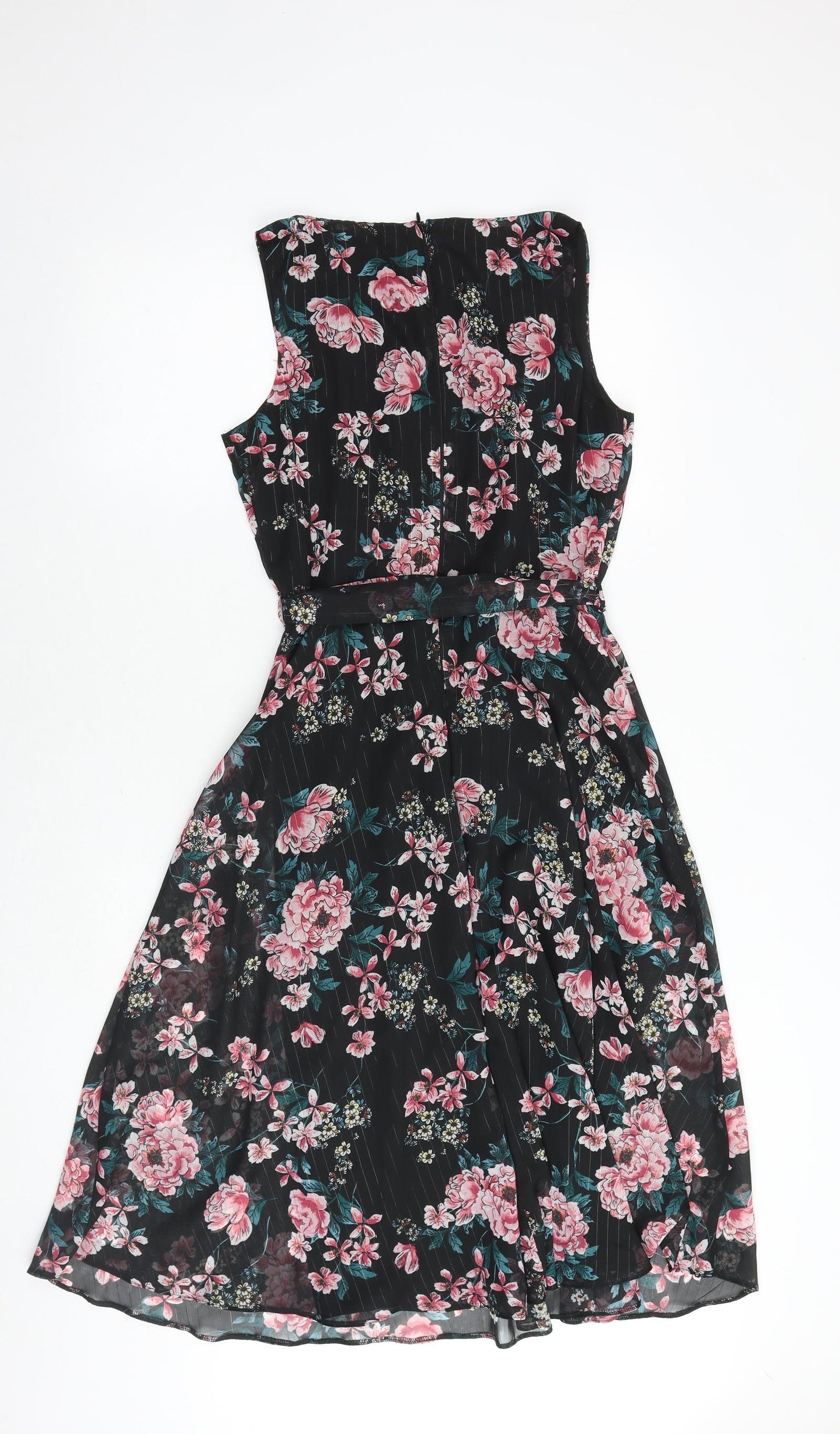 Billie&Blossom Womens Black Floral Polyester Fit & Flare Size 10 V-Neck Zip