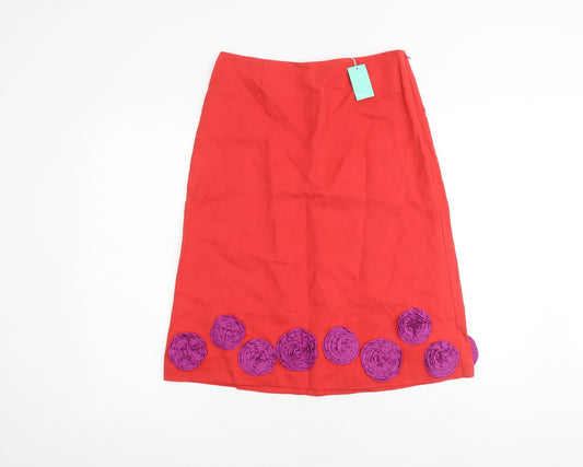 Boden Womens Red Silk A-Line Skirt Size 10 Zip