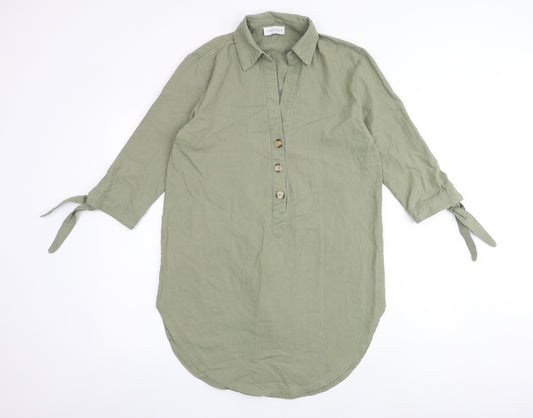 Linen Lux Womens Green Viscose Shirt Dress Size S Collared Button