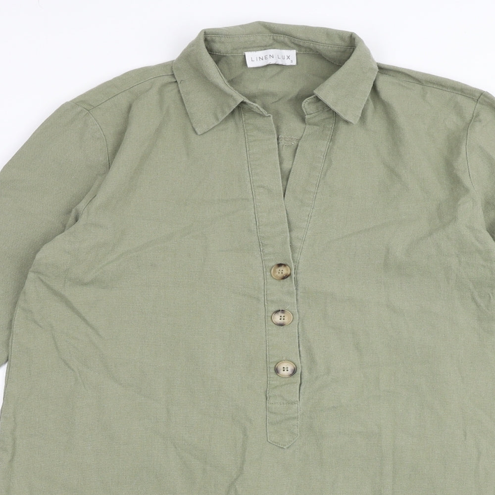 Linen Lux Womens Green Viscose Shirt Dress Size S Collared Button