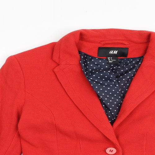 H&M Womens Red Jacket Blazer Size 8 Button