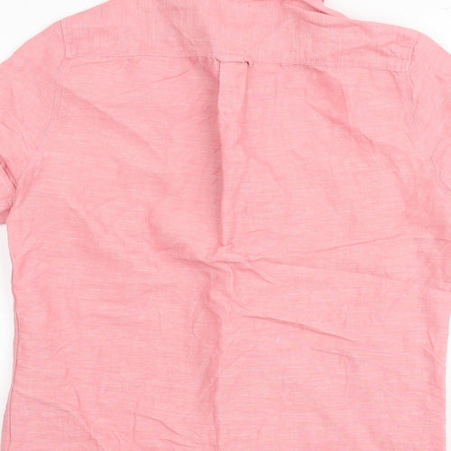 Burton Mens Pink Linen Button-Up Size S Collared Button