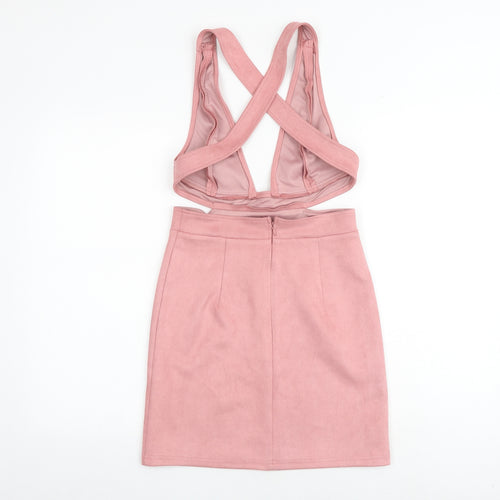 In the Style Womens Pink Polyester Pinafore/Dungaree Dress Size 10 V-Neck Zip - Pinafore, Open Back