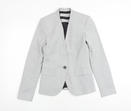 Zara Womens Grey Geometric Polyester Jacket Blazer Size 6