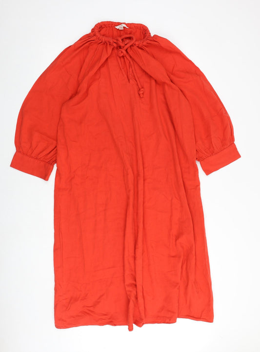 H&M Womens Red 100% Cotton A-Line Size S Mock Neck Tie - Keyhole Neck