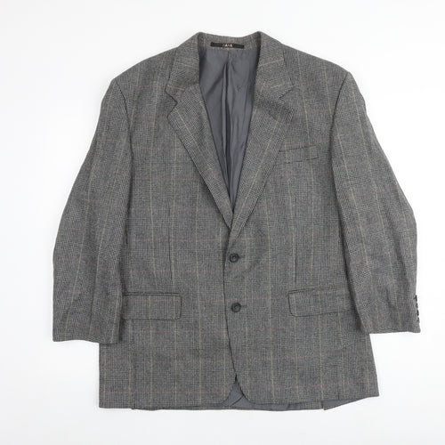 DAKS Mens Grey Plaid Wool Jacket Suit Jacket Size 40 Regular