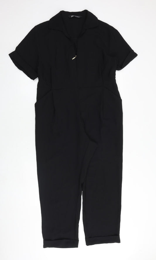 Zara Womens Black Polyester Jumpsuit One-Piece Size XS Pullover