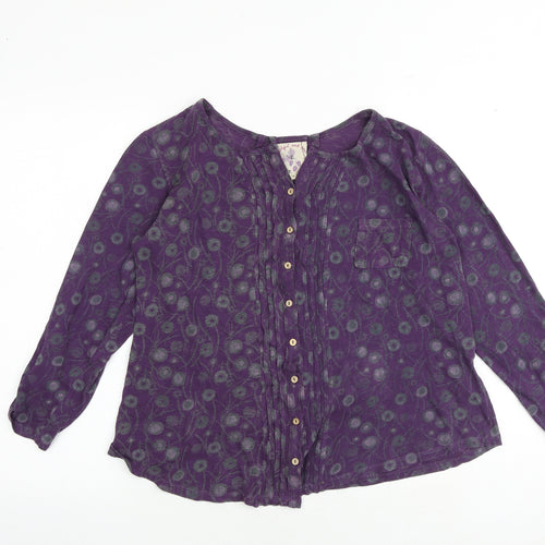 MANTARAY PRODUCTS Womens Purple Geometric 100% Cotton Basic Button-Up Size 14 Boat Neck