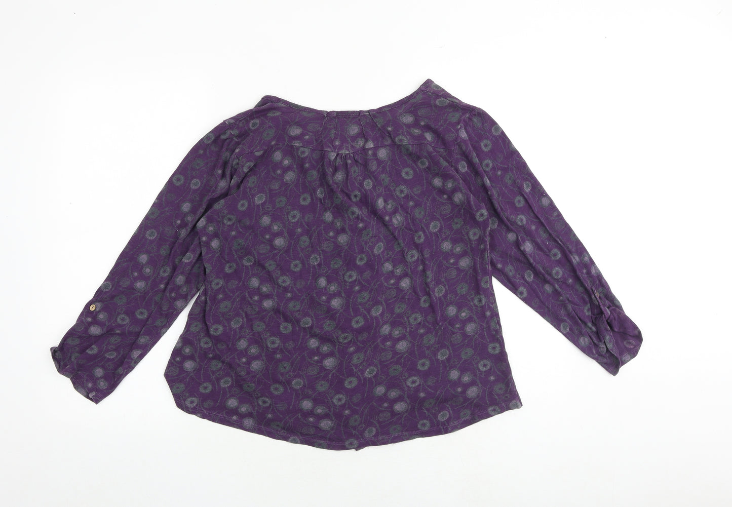 MANTARAY PRODUCTS Womens Purple Geometric 100% Cotton Basic Button-Up Size 14 Boat Neck