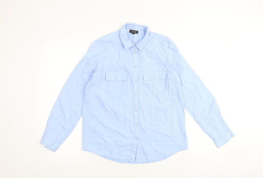 Topshop Womens Blue 100% Cotton Basic Button-Up Size 10 Collared