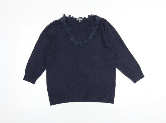 Per Una Womens Blue V-Neck Viscose Pullover Jumper Size 16