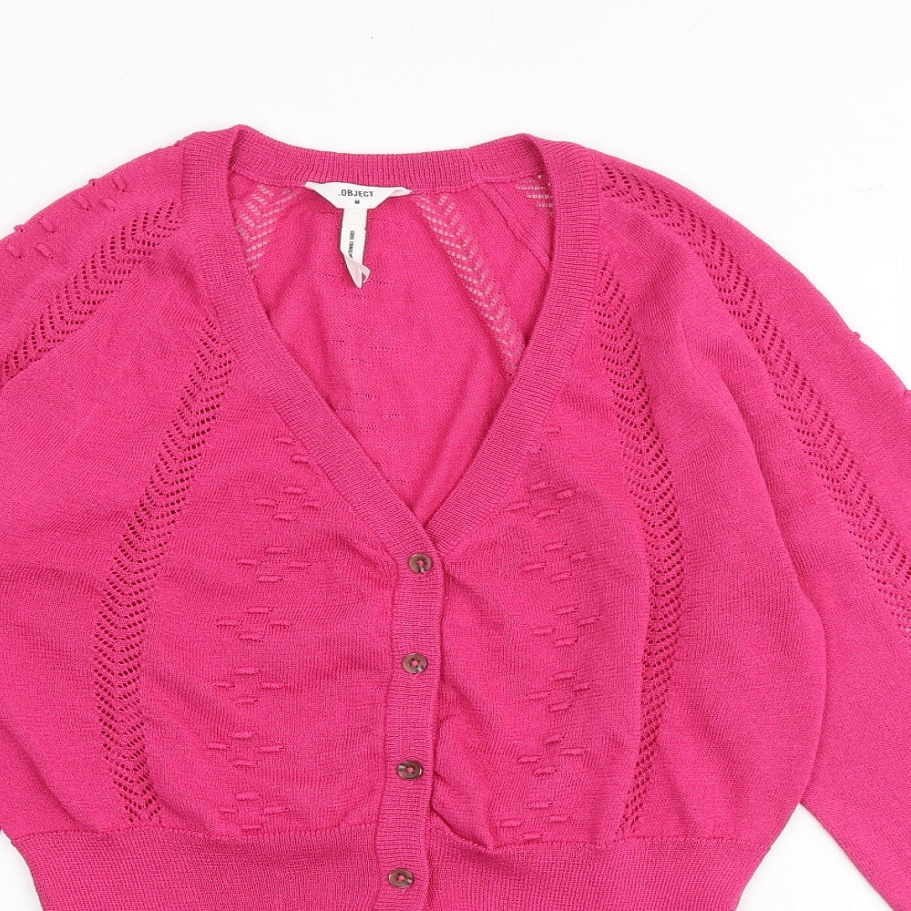 Object Womens Pink V-Neck Polyester Cardigan Jumper Size M