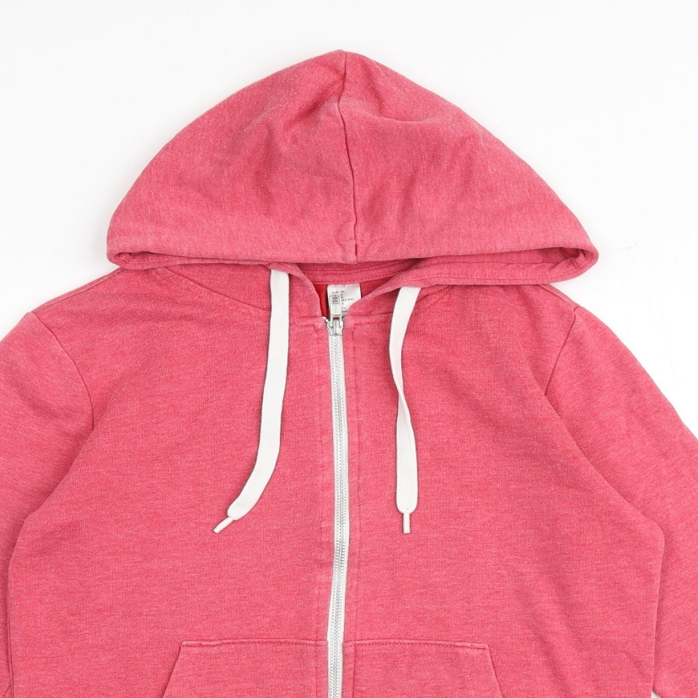 H&M Womens Pink Cotton Full Zip Hoodie Size 8 Zip