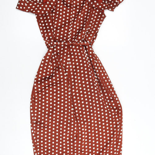 Missguided Womens Red Polka Dot Polyester Shift Size 10 V-Neck Tie - Cold Shoulder